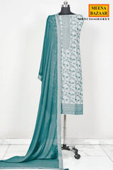 Grey Embroidered Silk Unstitched Suit Set with Dupatta for Women