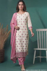Pink Embroidered Silk Unstitched Suit Set with Dupatta for Women