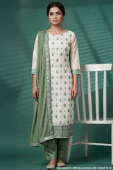 White & Pista Printed Silk Embroidered Unstitched Suit Set