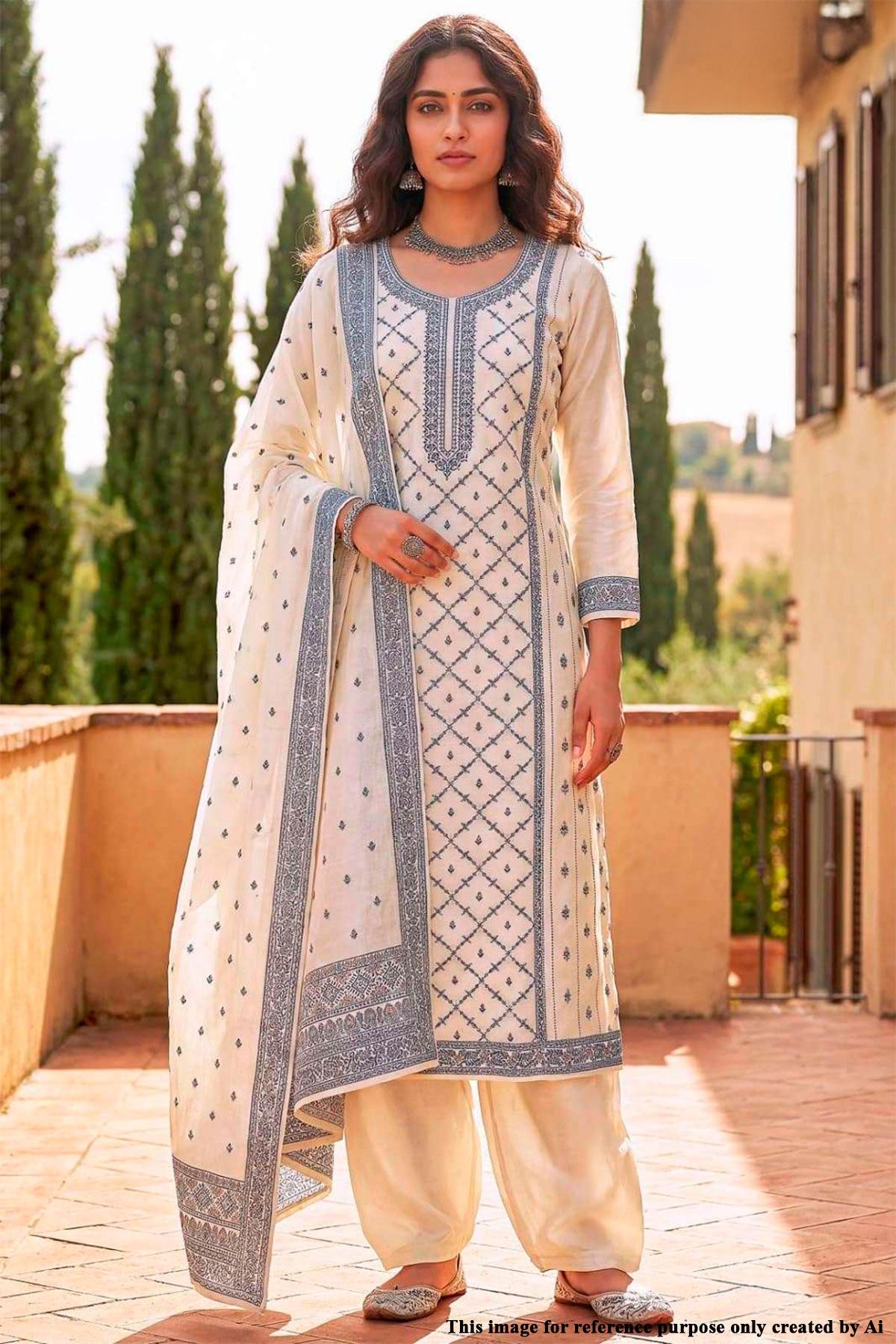 White & Grey Printed Cotton Unstitched Suit with Elegant Weaving Work