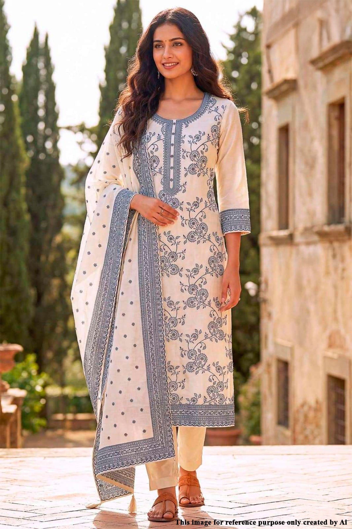 Elegant White Cotton Weaving Unstitched Suit Set with Grey Prints