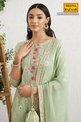 Pista Embroidered Chanderi Unstitched Suit