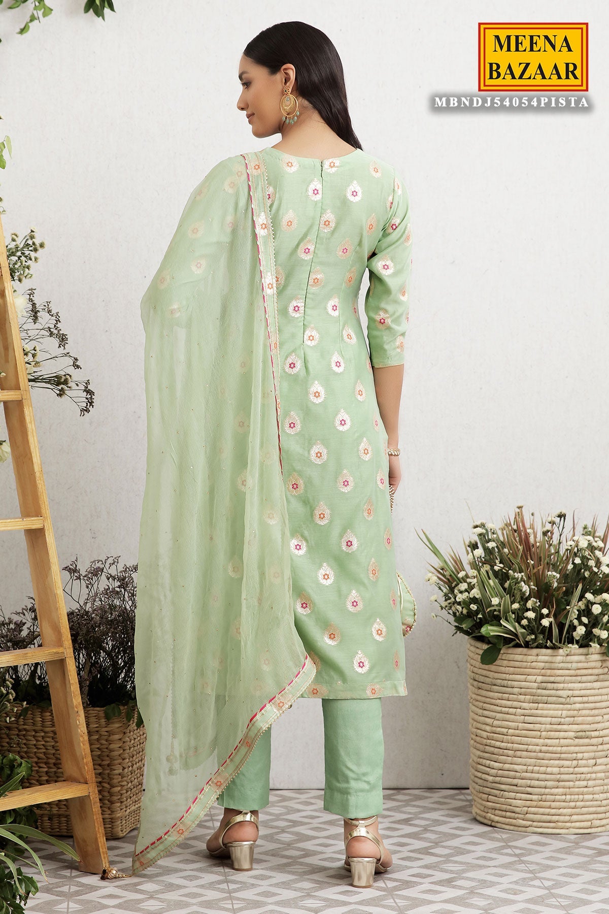 Pista Embroidered Chanderi Unstitched Suit