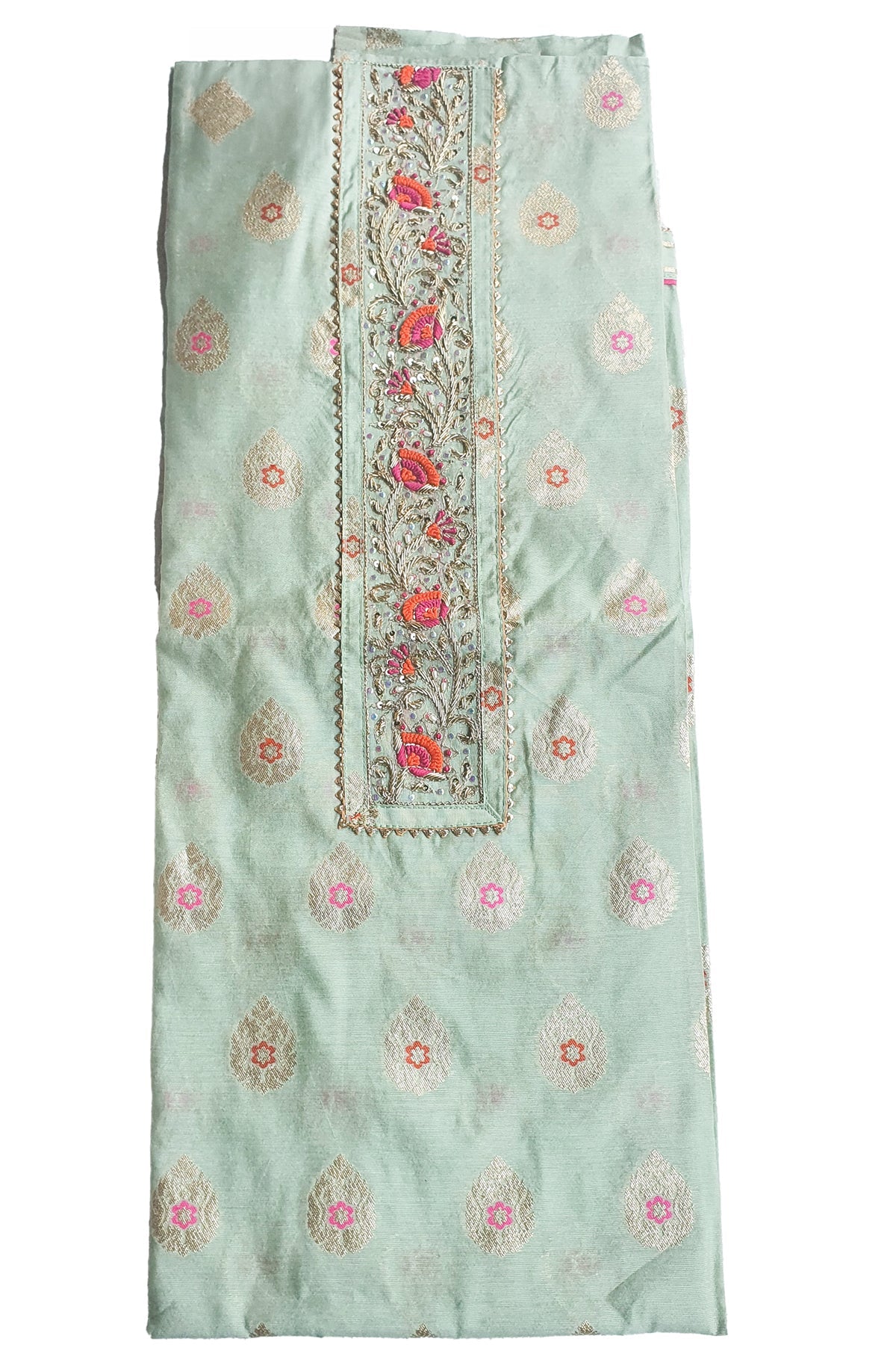Firozi Chanderi Embroidered Suit Set