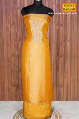 Mustard Brocade Unstitched Suit with Neck Embroidery