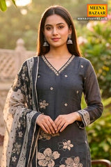 Black Cotton Embroidered Unstitched Suit