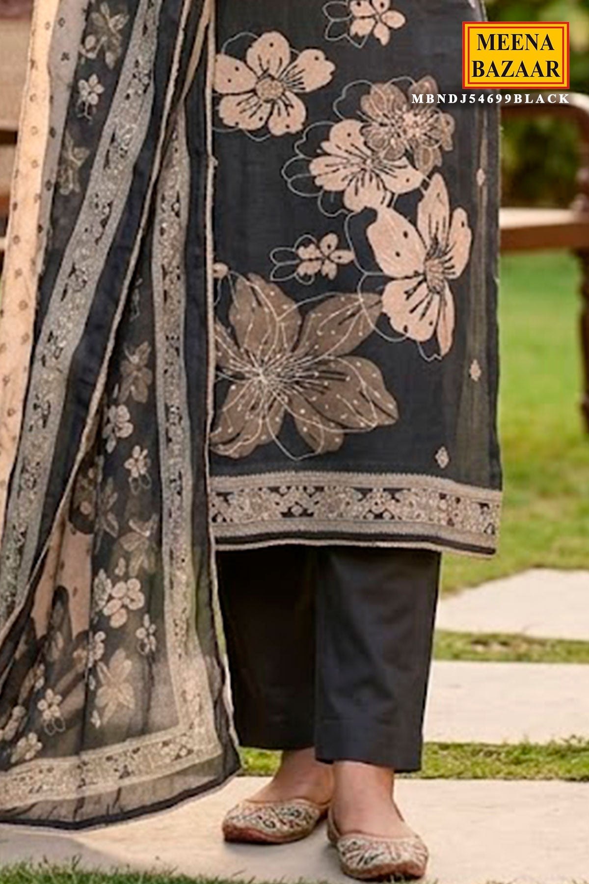 Black Cotton Embroidered Unstitched Suit