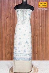 Firozi Cotton Unstitched Suit with Neck Embroidery