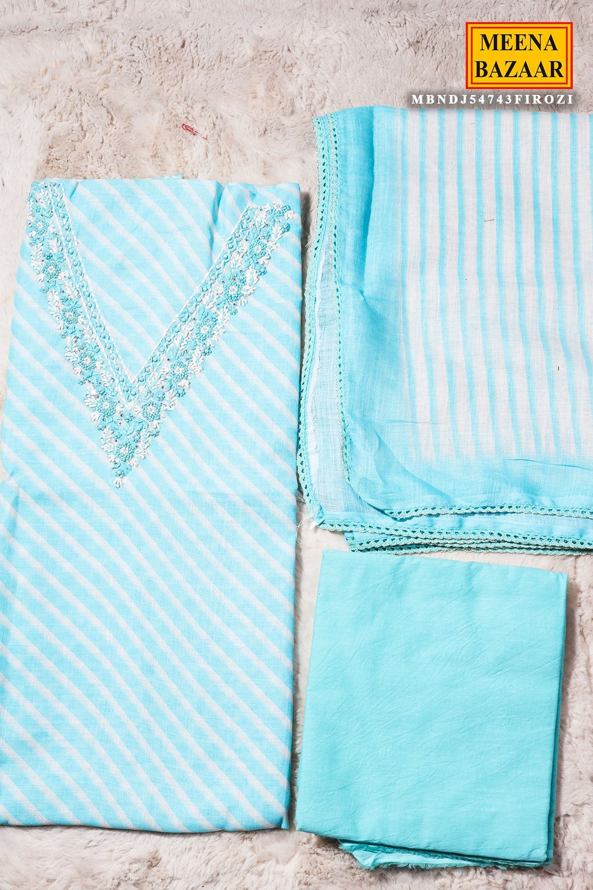 Firozi Cotton Unstitched Suit with Elegant Embroidery