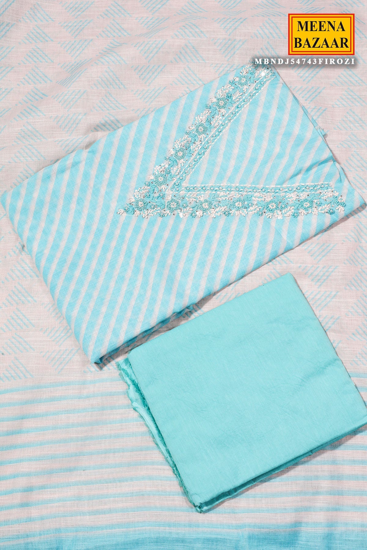 Firozi Cotton Unstitched Suit with Elegant Embroidery