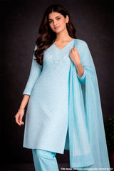 Firozi Cotton Unstitched Suit with Elegant Embroidery