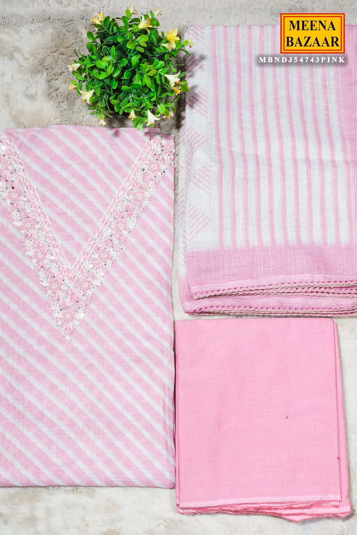 Pink Cotton Embroidered Unstitched Suit – Elegant Everyday Ethnic Wear