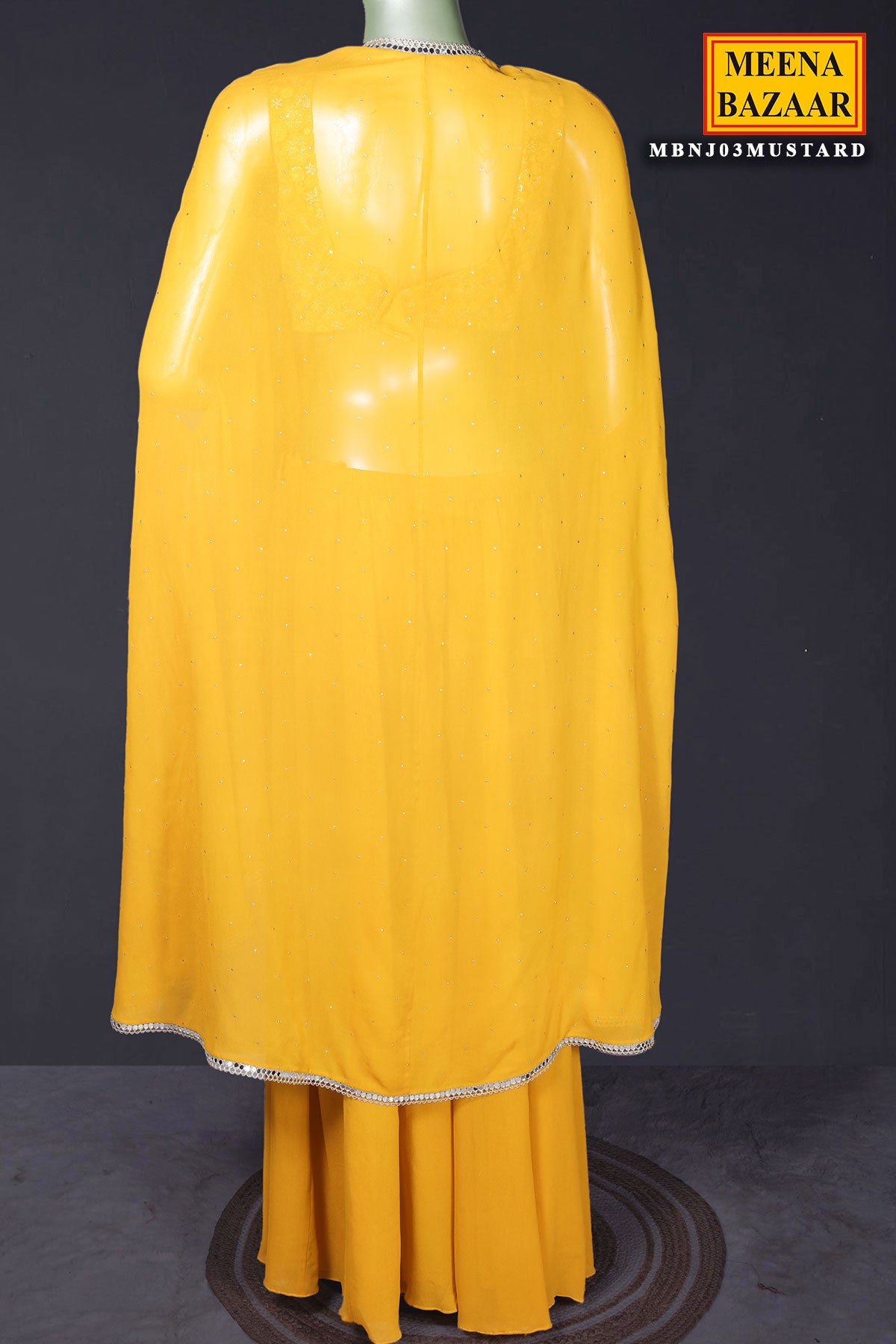 Mustard Georgette Embroidered Bustier-Skirt with Cape 3 Piece Co-ord Set