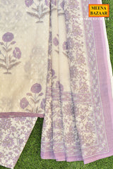 Purple Bloom Printed Cotton Suit Set with Dupatta
