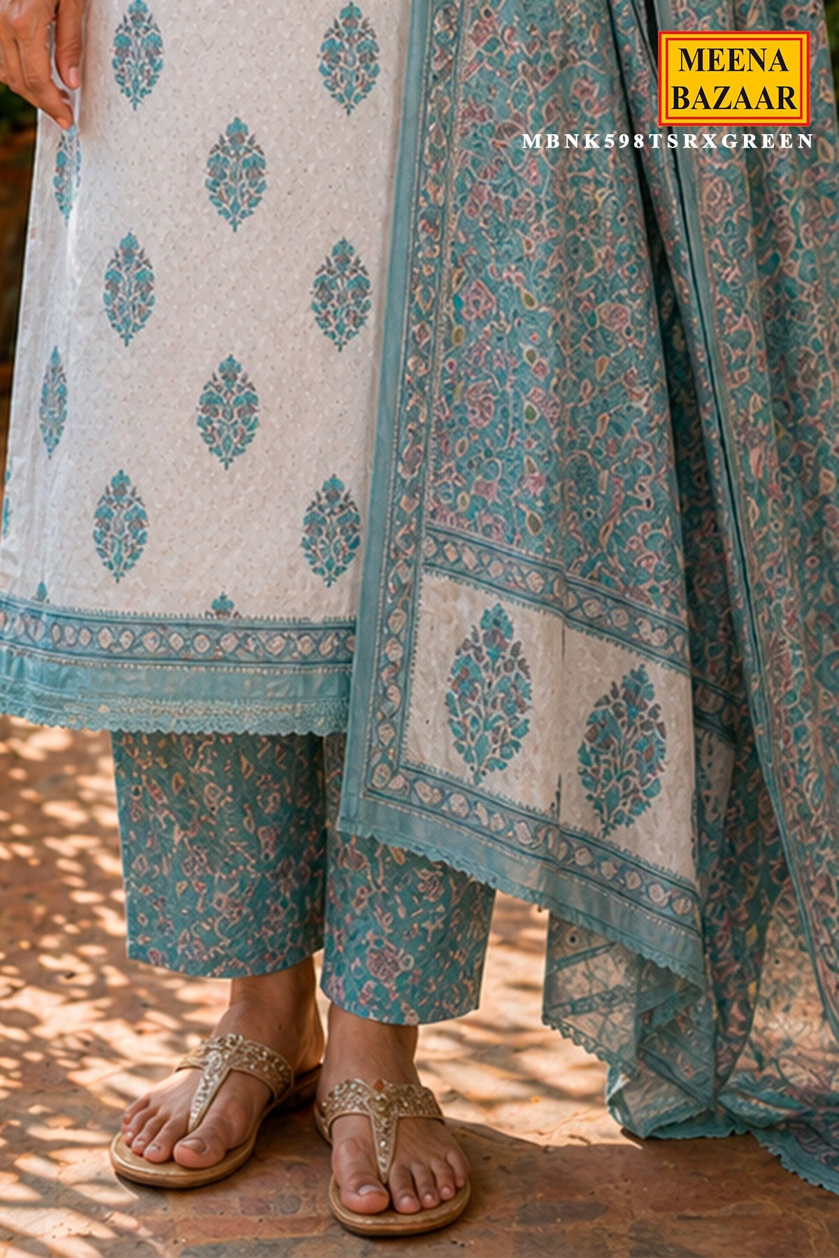 Tussar & Green Floral Cotton Unstitched Suit Set with Printed Dupatta for Women