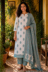 Tussar & Green Floral Cotton Unstitched Suit Set with Printed Dupatta for Women