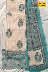 Tussar & Green Floral Cotton Unstitched Suit Set with Printed Dupatta for Women