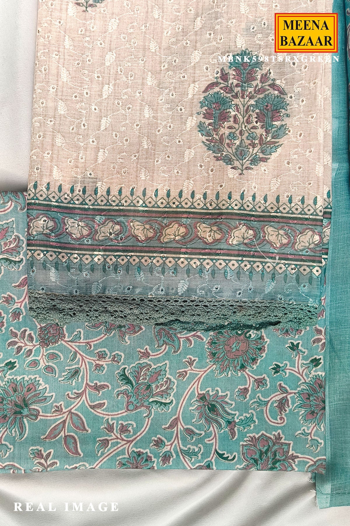 Tussar & Green Floral Cotton Unstitched Suit Set with Printed Dupatta for Women