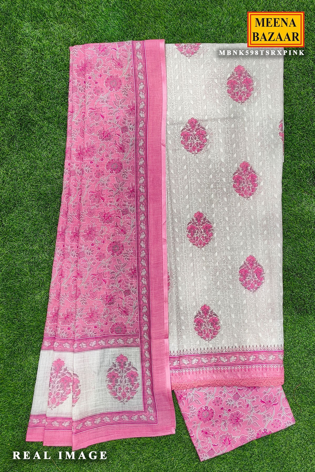 Pink Cotton Unstitched Suit with Elegant Embroidery