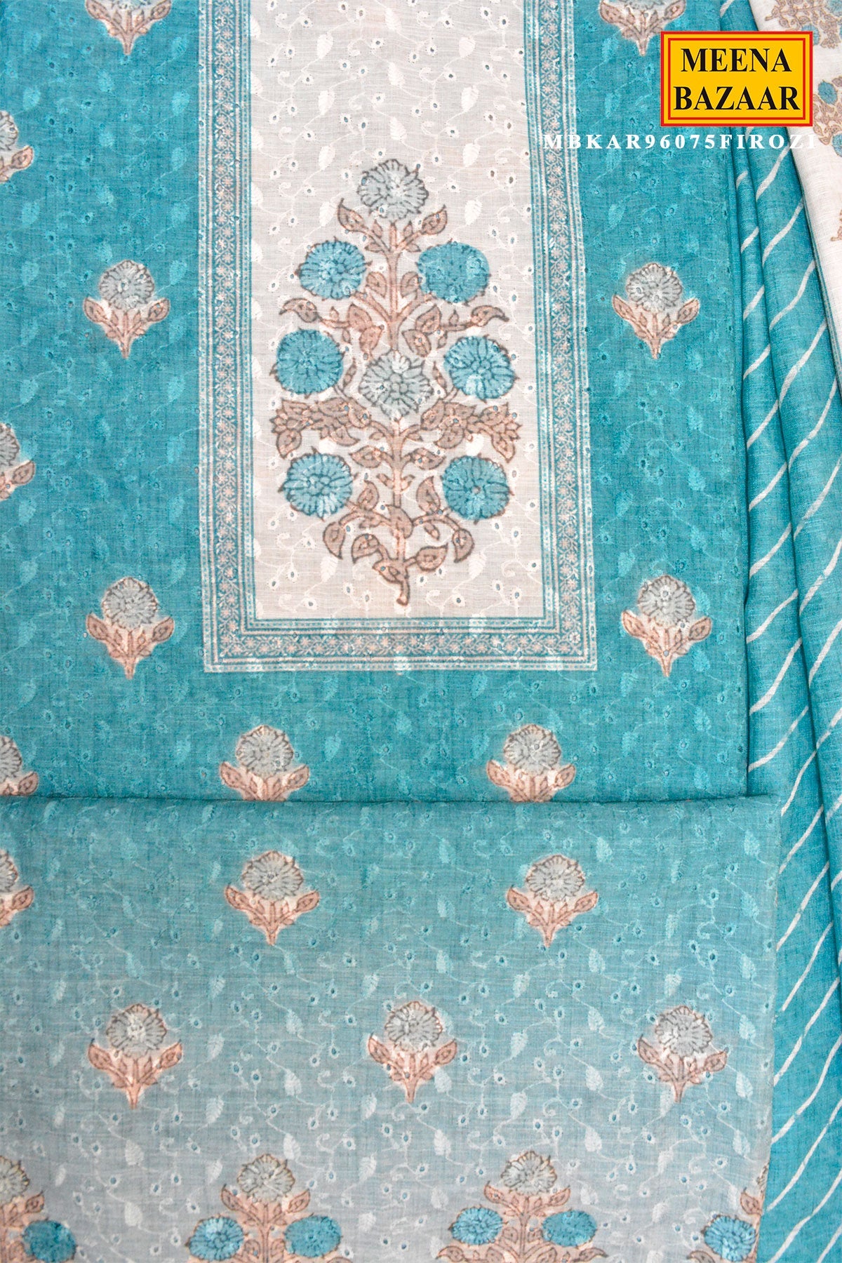 Rama Printed Kurta Set with Striped Dupatta