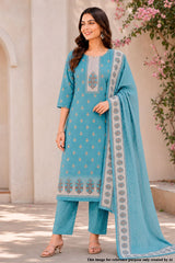 Rama Printed Kurta Set with Striped Dupatta