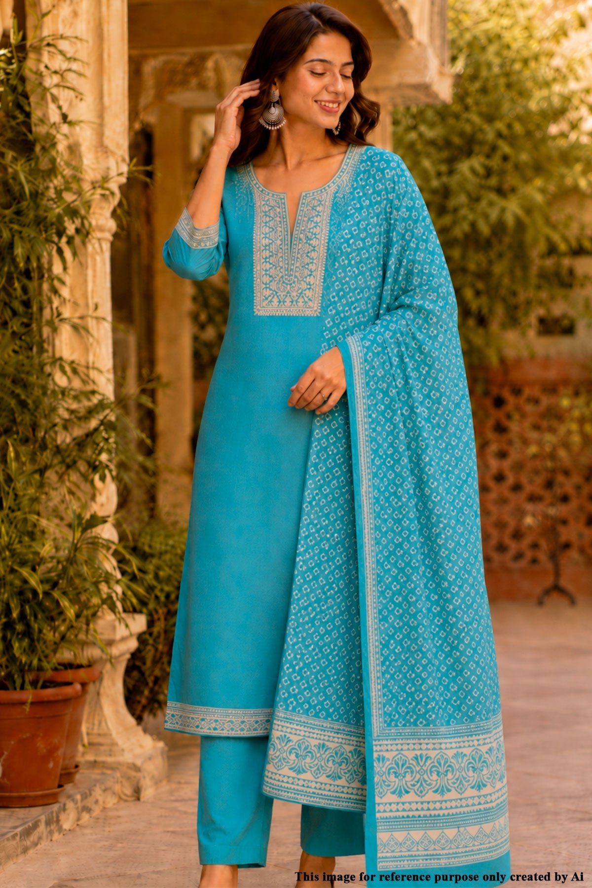 Rama Kurta Set with Printed Dupatta