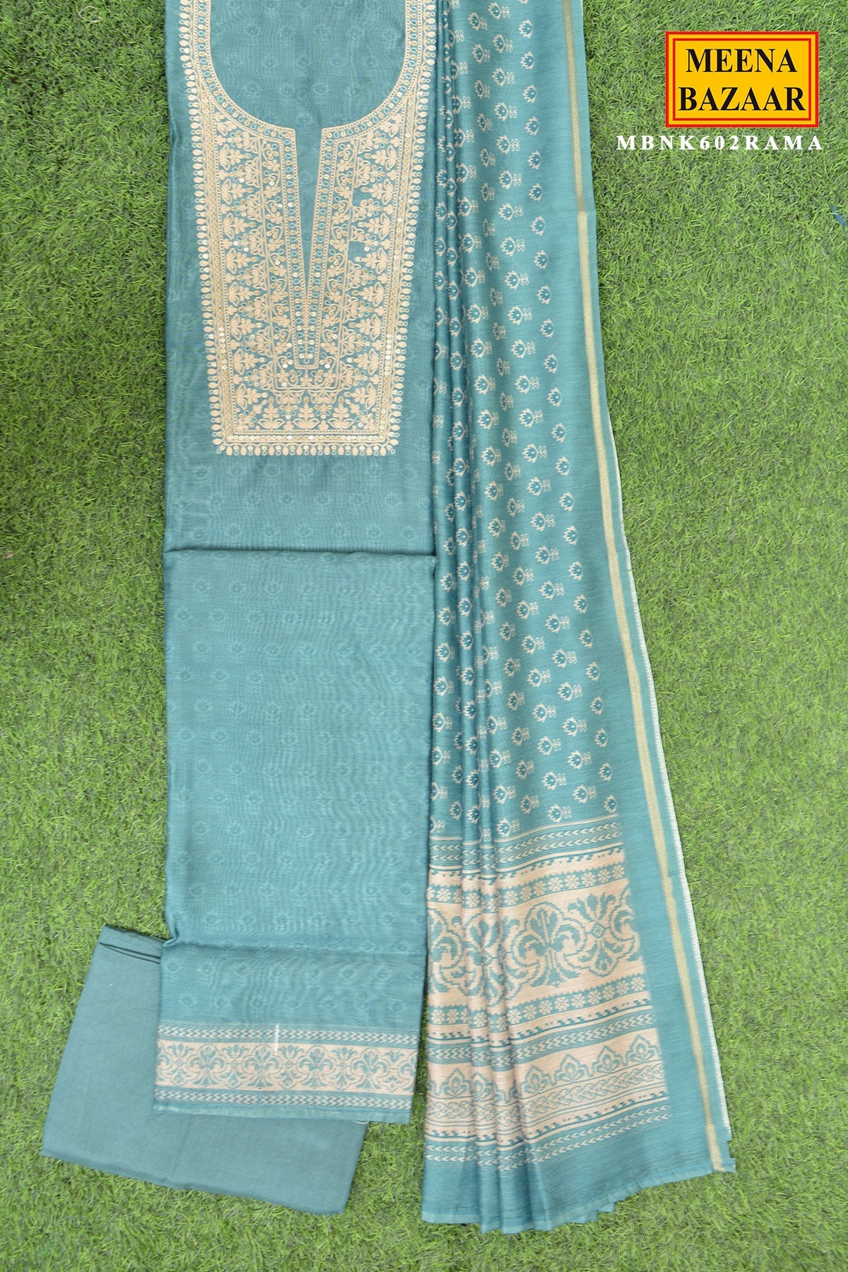 Rama Kurta Set with Printed Dupatta