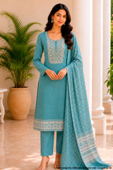 Rama Kurta Set with Printed Dupatta