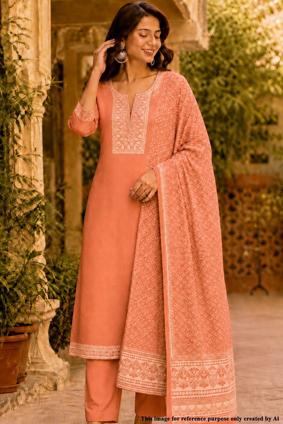 Rust Kurta Set with Printed Dupatta