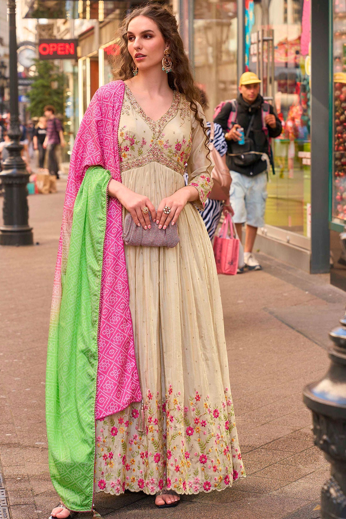 Tussar Anarkali Suit with Dupatta Zari Work Festive & Wedding Wear