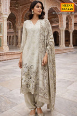 Graceful Tussar Maslin Unstitched Suit with Elegant Embroidery