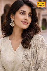 Graceful Tussar Maslin Unstitched Suit with Elegant Embroidery