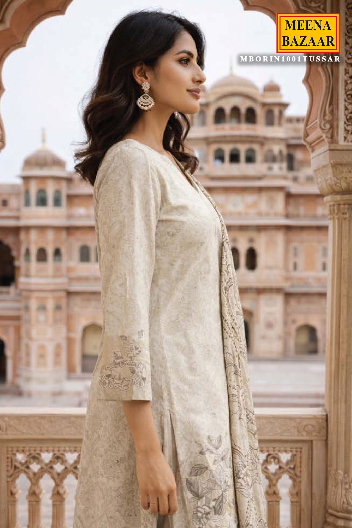 Graceful Tussar Maslin Unstitched Suit with Elegant Embroidery