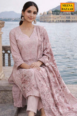 Graceful Mauve Maslin Unstitched Suit with Embroidery Work
