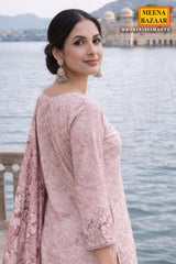Graceful Mauve Maslin Unstitched Suit with Embroidery Work