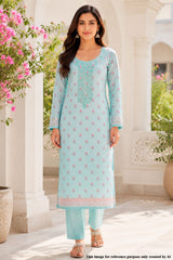 Sea Green Cotton Embroidered Unstitched Suit