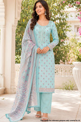 Sea Green Cotton Embroidered Unstitched Suit