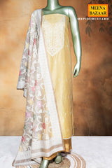 Mustard Chanderi Embroidered Unstitched Suit Set