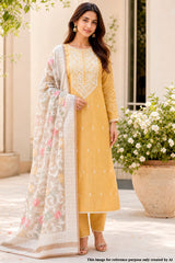Mustard Chanderi Embroidered Unstitched Suit Set