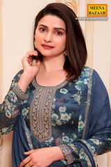Grey Crepe Embroidered Unstitched Suit Set