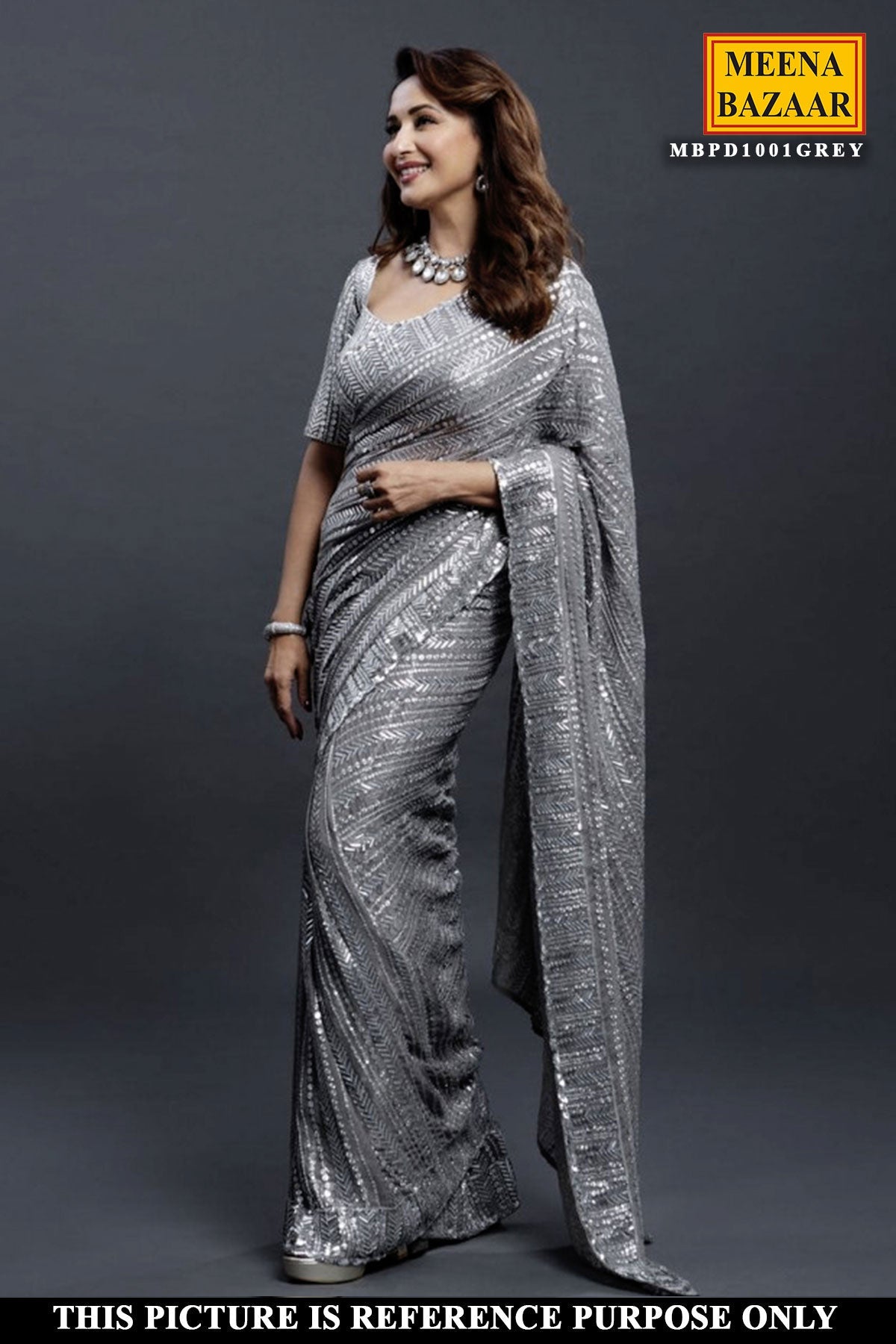 Grey Georgette Embroidered Saree