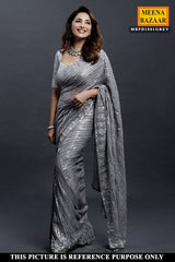 Grey Georgette Embroidered Saree