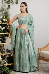 Rama Green Georgette Sequins Embroidered Lehenga