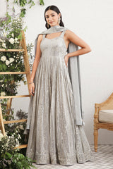 Grey Georgette Embroidered Ready Made Suit