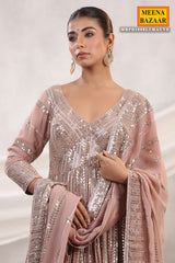 Mauve Georgette Sequins Embroidered Floor Length Anarkali Gown with Dupatta