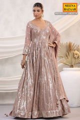 Mauve Georgette Sequins Embroidered Floor Length Anarkali Gown with Dupatta