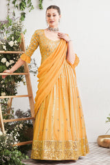 Yellow Georgette Sequins Embroidered Anarkali Gown
