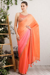 Gajari Ombre Satin Sequins Embroidered Saree