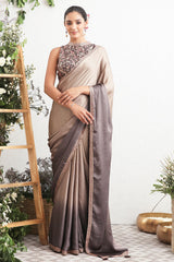 Grey Satin Embroidered Saree