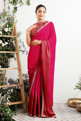 Maroon Satin Embroidered Saree